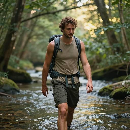 Photorealistic Hiker in Atmospheric Woodland