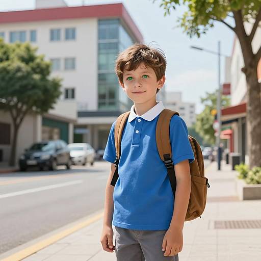 Confident Boy on Sunny Urban Street