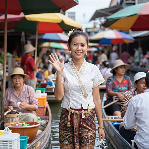 Joyful Woman at Thai Floating Market