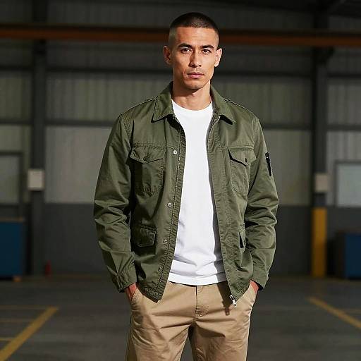 Intense Over-Shoulder Stare in Warehouse