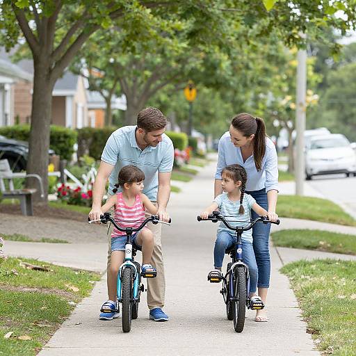Parents Teaching Kids Bicycle Riding