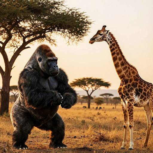 Gorilla vs Giraffe Sunset Face-Off