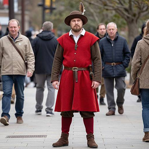 Medieval Man in Red and Brown Costume