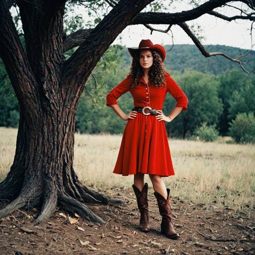 Girl in Red Cowboy Costume Outdoors