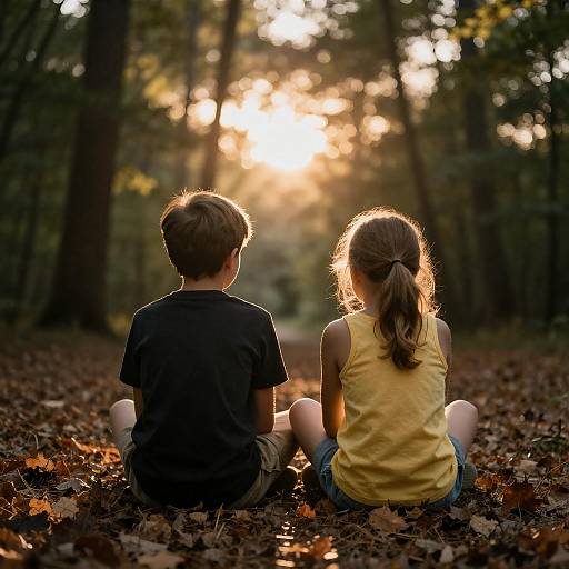 Boy and Girl Silhouetted at Sunset