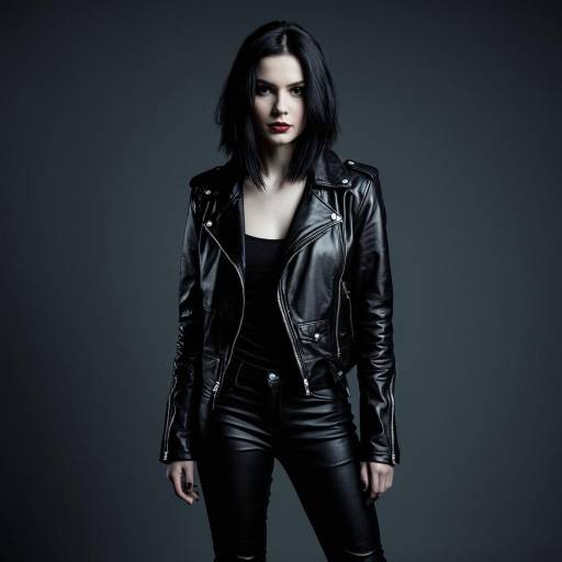 Gothic Vampire Style Woman in Black Leather Outfit