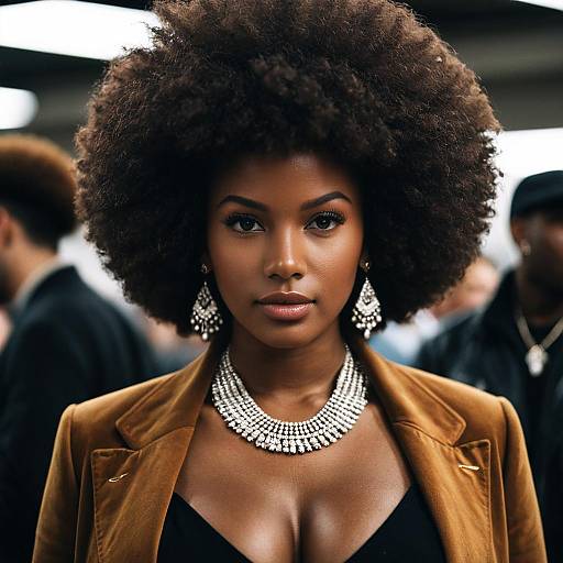 Elegant Dark-Skinned Woman with Afro and Jewelry
