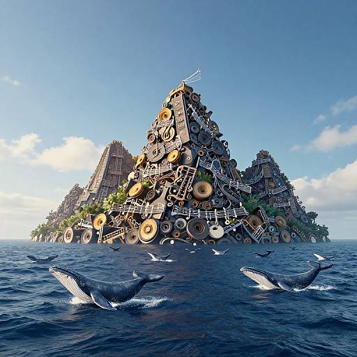 Musical Instrument Mountain with Whales