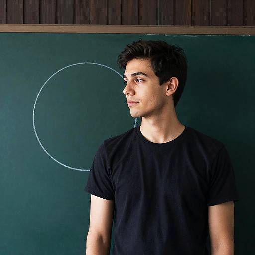 Young Man Standing by Chalkboard