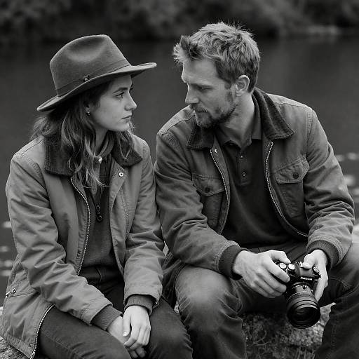 Black-and-White Couple by the Water