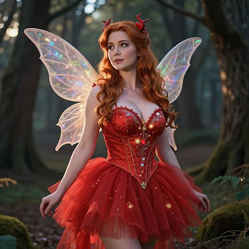 Whimsical Fairy Woman in Magical Forest