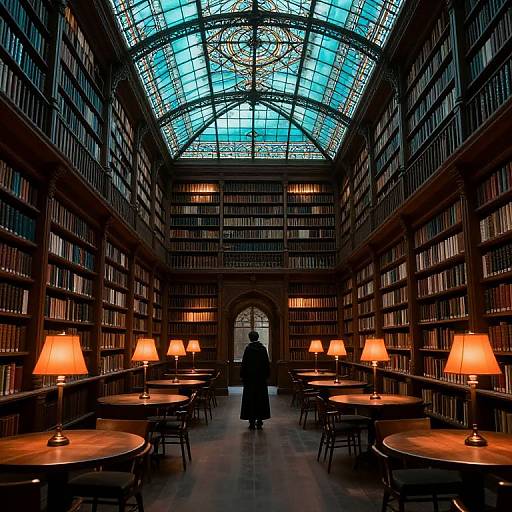 Ethereal Teal-Lit Majestic Library
