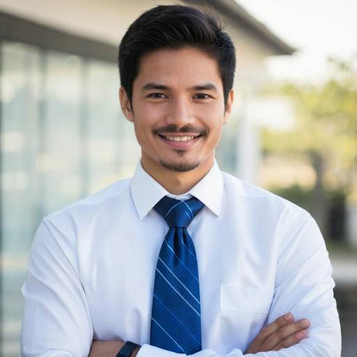 Stylish Asian Man with Blue Necktie