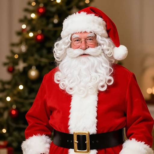 Cheerful Santa by Festive Christmas Tree