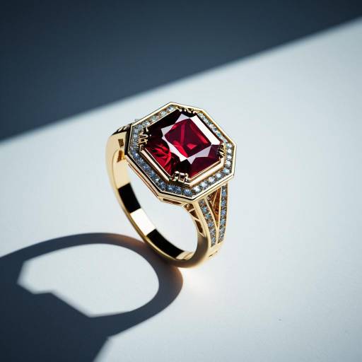 Futuristic Gold Ring with Ruby and Diamonds