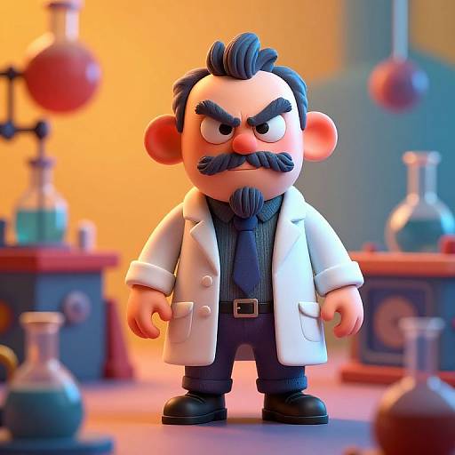 Whimsical Menacing 3D Cartoon Scientist