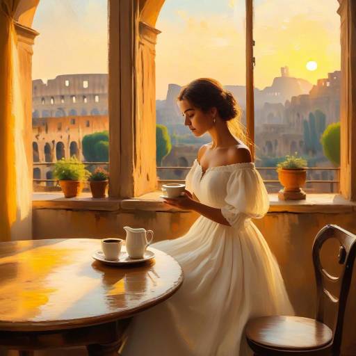 Impressionist Woman by the Colosseum at Sunset