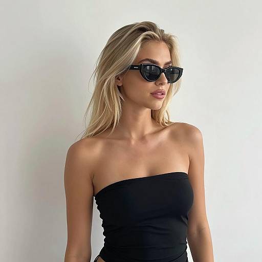 Stylish Blonde Woman in Black Outfit