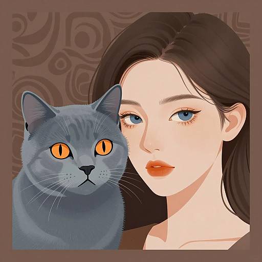 Digital Illustration of Woman and Cat