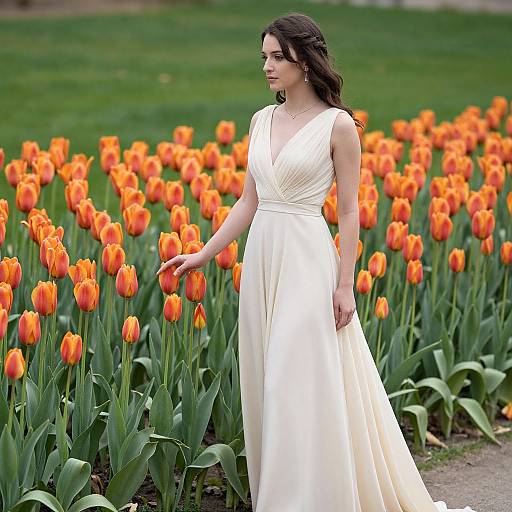 Elegant Woman in Tulip Field