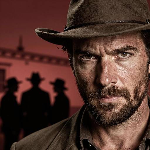 Intense Bearded Man Against Red Sky