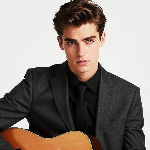 Handsome Young Man with Guitar Portrait