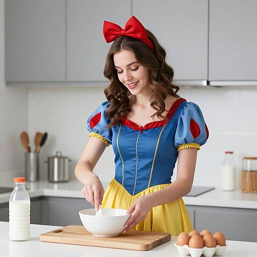 Snow White Style Woman Baking Cheerfully