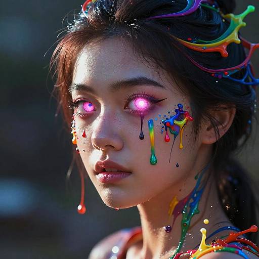 Vibrant Half-Demon Woman Portrait