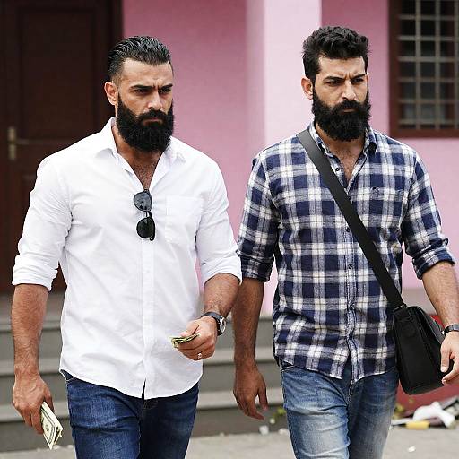 Two Bearded Men in City Setting