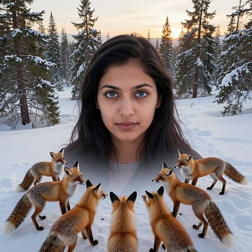 Serene South Asian Woman with Foxes