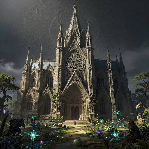 Bioluminescent Elven Cathedral in Garden