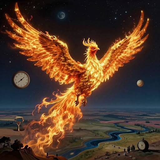 Surreal Phoenix Soaring Through Cosmic Time