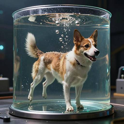 Photorealistic Dog Submerged in Liquid
