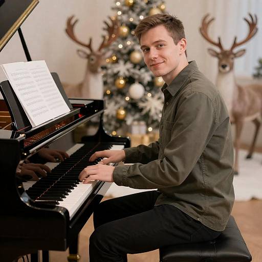 Festive Piano Performance with Reindeer