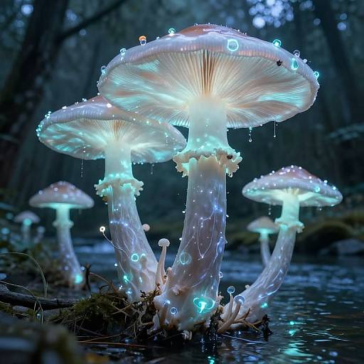 Bioluminescent Gigantic Mushrooms by River