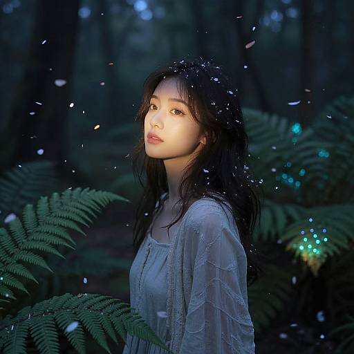Ethereal Young Woman in Mystical Forest