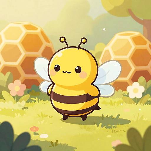Chubby Bumblebee Mascot in Honeycomb Garden