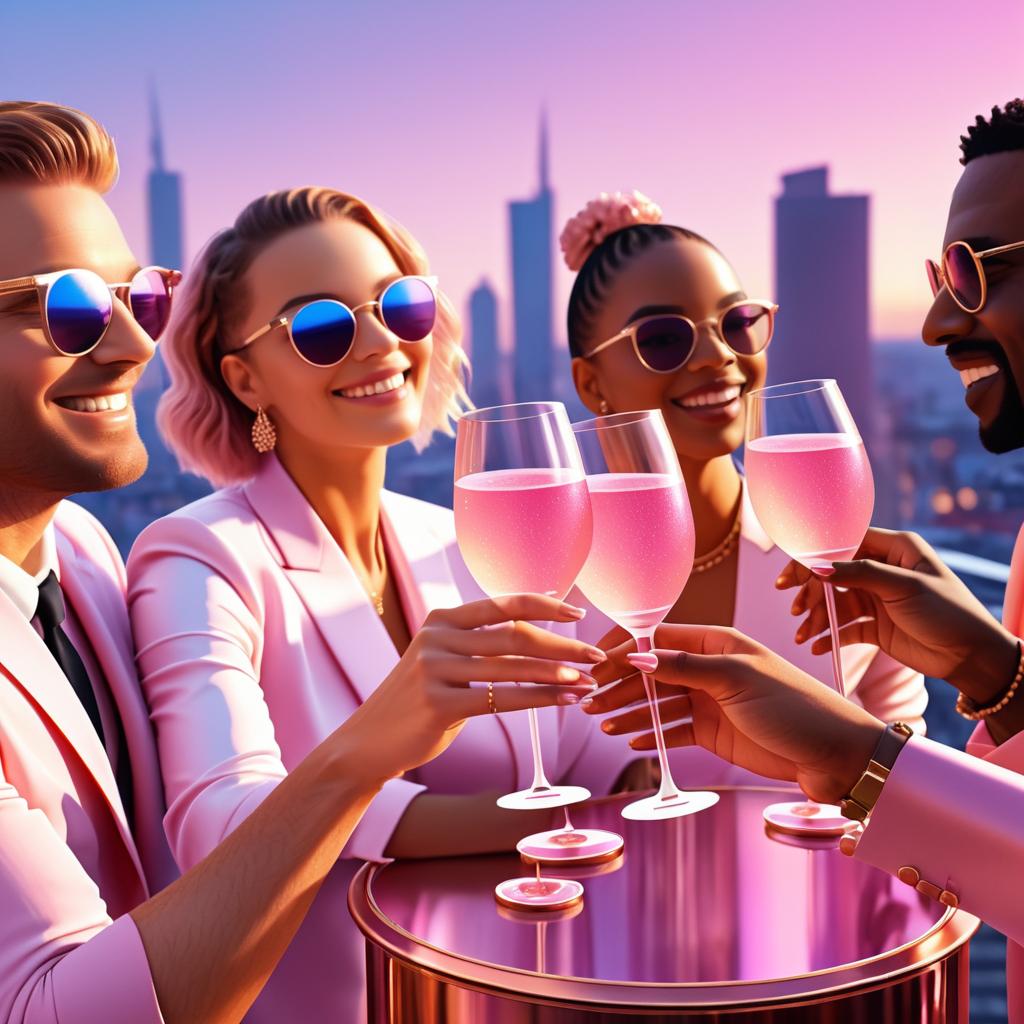 Chic Rooftop Party with Friends and Champagne