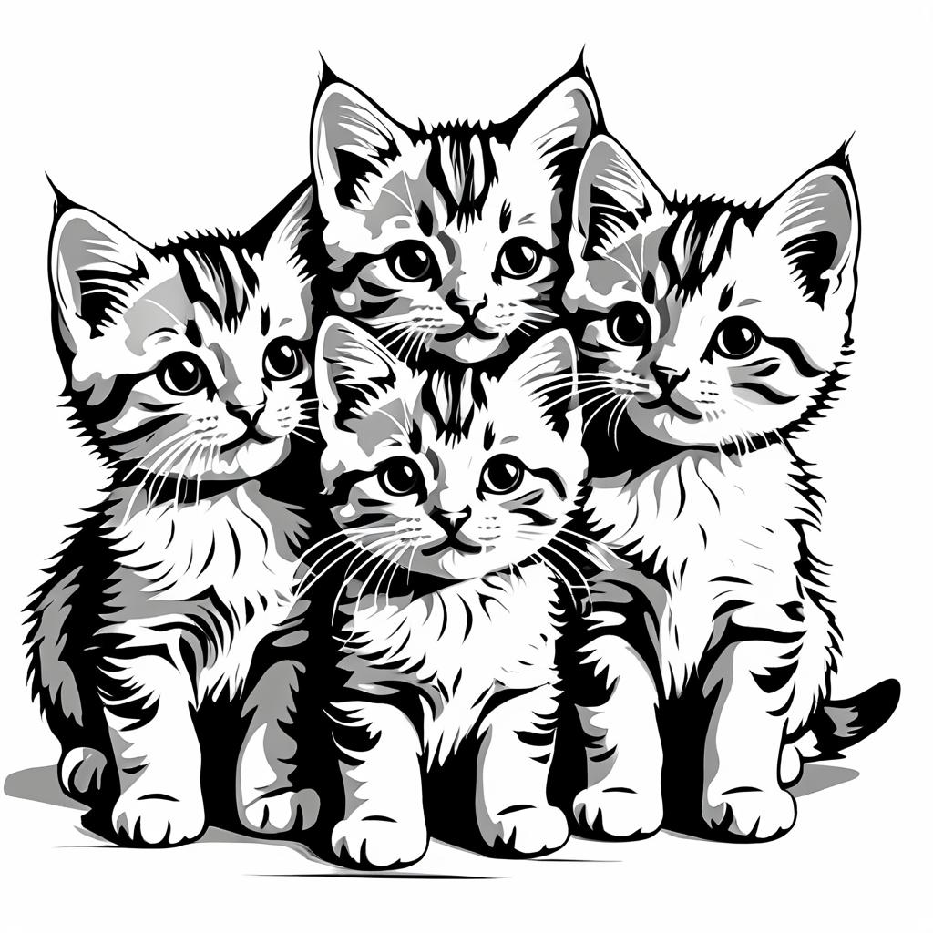 Playful Sketch of Three Happy Kittens