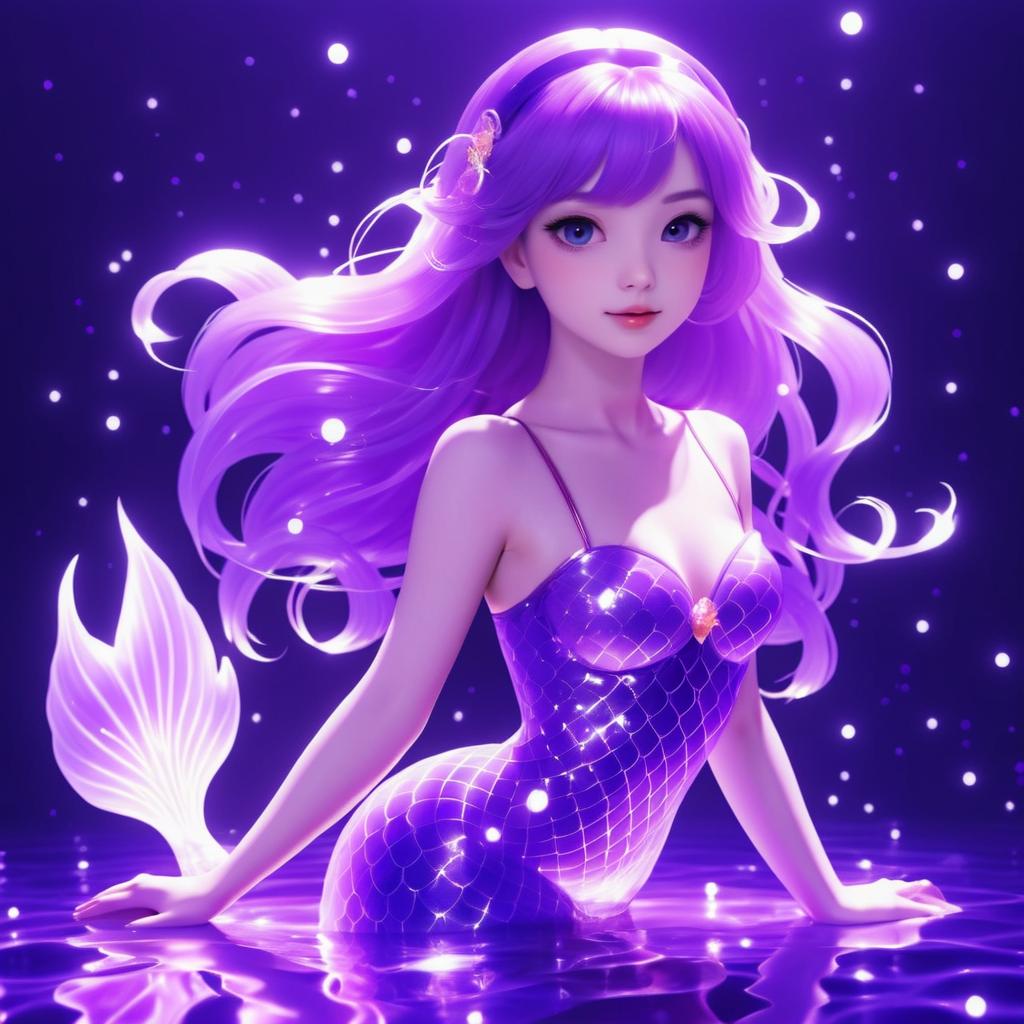 Radiant Purple Anime Mermaid Illustration