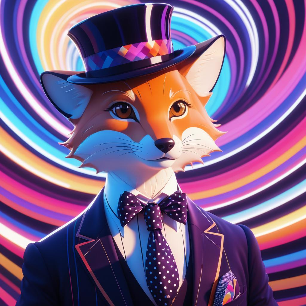 Art Nouveau Fox Portrait with Bowler Hat