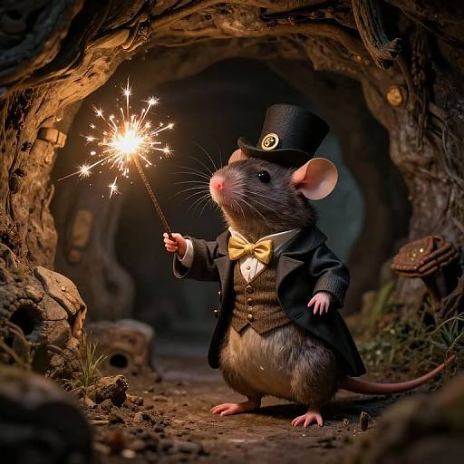 Whimsical Rat Wizard in Underground Realm
