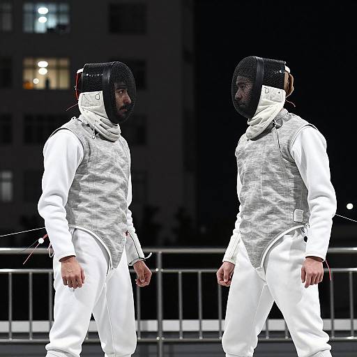 Dramatic Rooftop Fencing Duel at Night