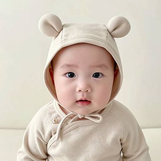 Baby in Beige Hooded Outfit
