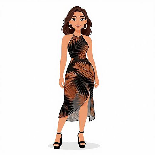 Smiling Woman in Tropical Midi Dress