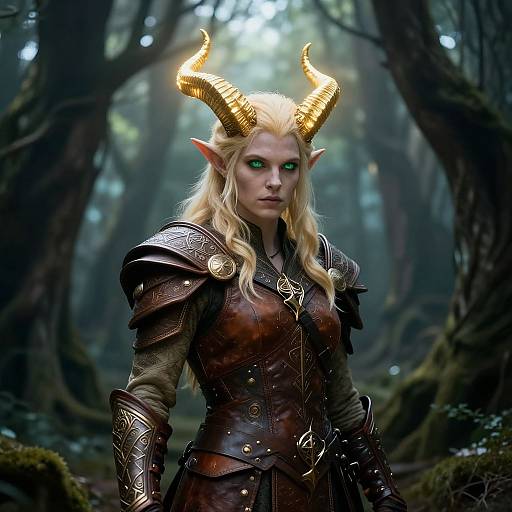 Blonde Tiefling in Mystical Forest