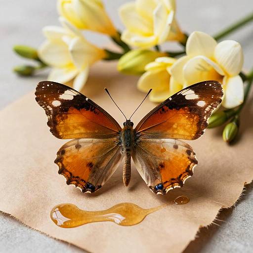 Vibrant Amber Butterfly on Rice Paper