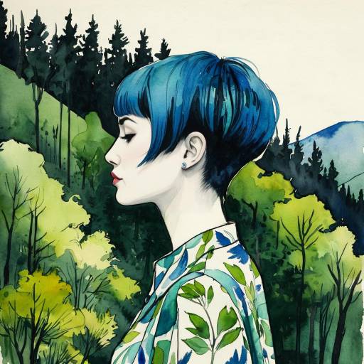 Surreal Watercolor Portrait with Nature Motif