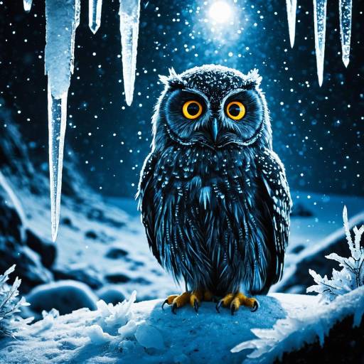 Crystal Owl in Frosty Winter Night