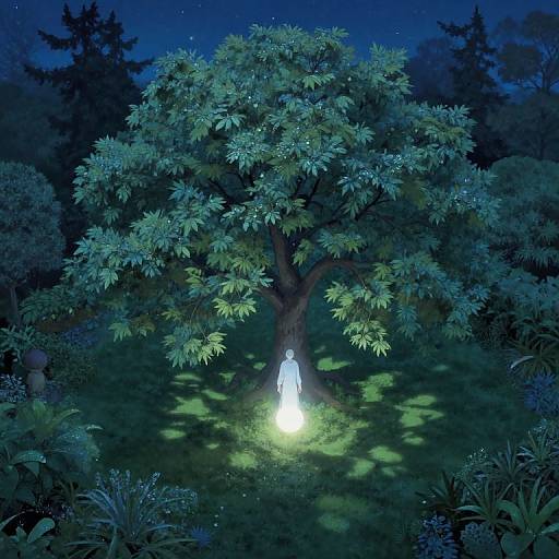 Moonlit Garden with Ethereal Figure